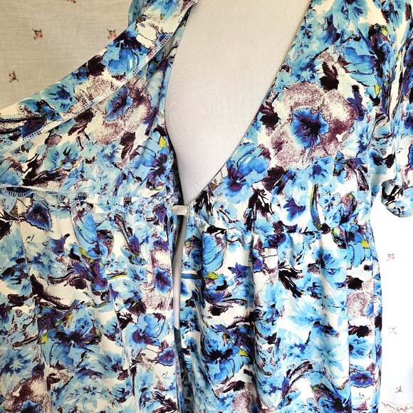 Sz L to XL Kimono Sleeve Wrap Dress Blue Floral NEW - Picture 10 of 12